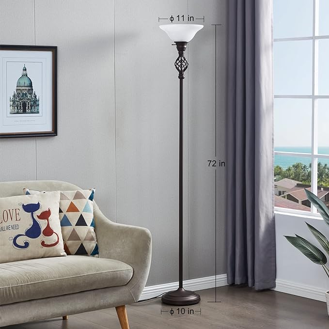 Victorian Floor Lamp with White Swirl Glass Shade, Standing Lamp for Living Room 72-Inch Tall Floor Lamp Pole Light for Living Room Bed Room,Bulb Included - LeafyLoom