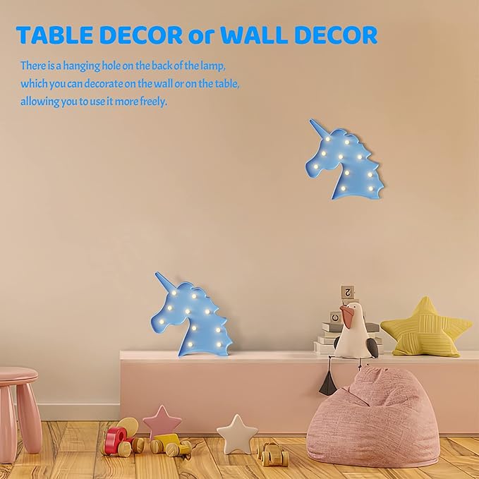 Blue Unicorn Decor, Battery Powered Unicorn Night Light for Kids, Unicorn Party Decorations, Unicorn Birthday Decorations for Girls, Girls Night Light, Girls Room Decor - LeafyLoom