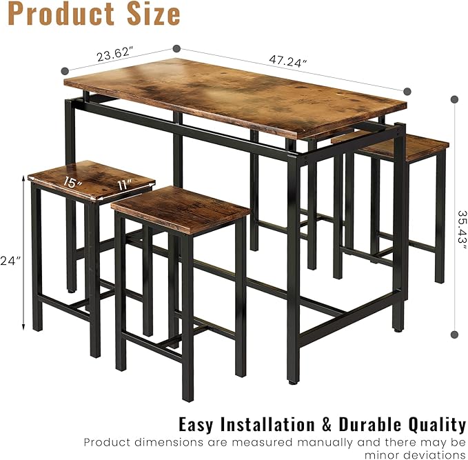 DKLGG Dinner Table Set for 4, Modern Kitchen Table and Chairs for 4 Wooden Top and Adjustable Metal Legs, Small Dining Room Table Set 5 Pieces Compact Design for Small Space - LeafyLoom