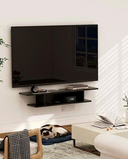 Floating TV Stand, Wall Mounted Entertainment Center and Cabinet Shelf, TV Console with Storage, Media Console for DVD Player, Space-Saving Under TV Shelf for Bedroom, Living Room (Black) - LeafyLoom