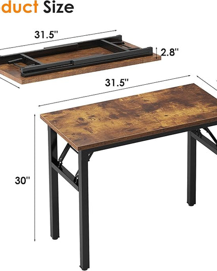 Need Small Computer Desk 31.5 inches Folding Table No Assembly Sturdy Small Writing Desk Folding Desk for Small Spaces, Rustic Brown AC5-8040-FB - LeafyLoom