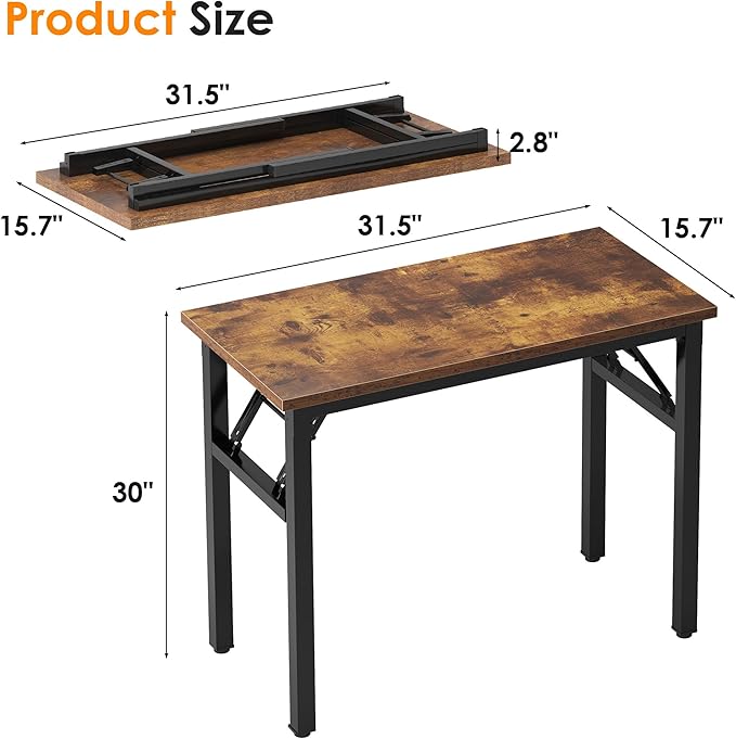 Need Small Computer Desk 31.5 inches Folding Table No Assembly Sturdy Small Writing Desk Folding Desk for Small Spaces, Rustic Brown AC5-8040-FB - LeafyLoom