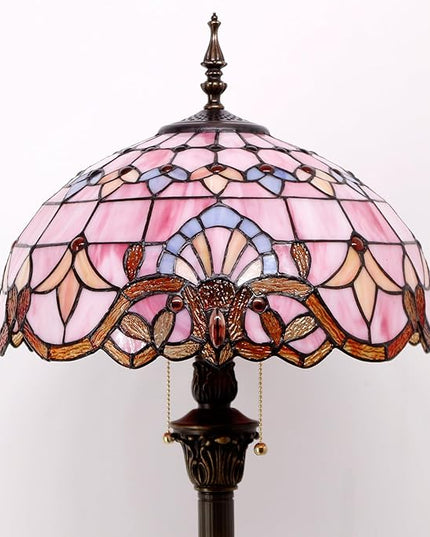 WERFACTORY Tiffany Floor Lamp Pink Baroque Stained Glass Standing Reading Light 16X16X64 Inches Antique Pole Corner Lamp Decor Bedroom Living Room Home Office S003P Series - LeafyLoom