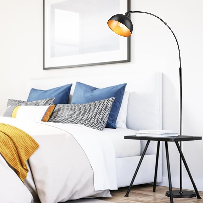 Arch Floor Lamp with Remote Control, Farmhouse Industrial Standing Lamp, 70” Dimmable Tall Lamp with 360° Adjustable Hanging Metal Shade, Over Couch Lamps with 9W LED Bulb (Black) - LeafyLoom