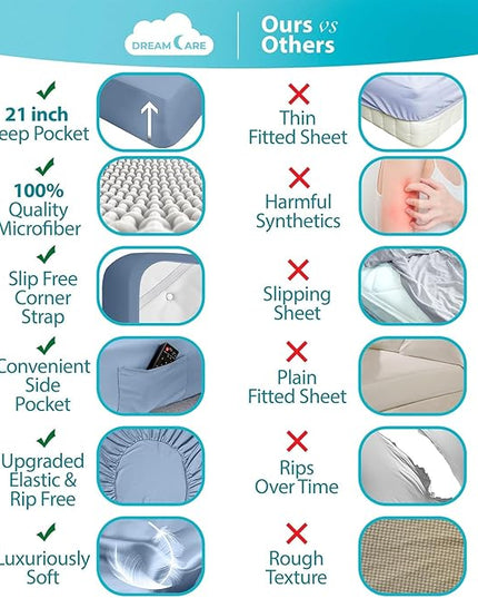 DREAMCARE Twin Sheets - Cooling Bed Sheets - 4pcs Set - up to 15" Deep Pocket Twin Bed Sheets - Twin Sheet Set - Bed Sheets Twin Soft & Lasting 100% Brushed Polyester with Side Pocket - Light Blue - LeafyLoom