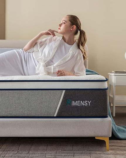 Rimensy Queen Mattress,14 Inch Hybrid Mattress in a Box,Gel Memory Foam Mattress,Individually Wrapped Pocket Coils Innerspring Mattress for Motion Isolation,Medium Firm,Queen Size Mattress,60"*80"*14" - LeafyLoom