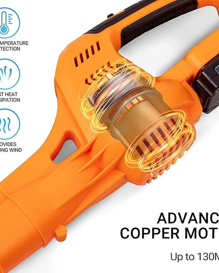 20V Cordless Leaf Blower with Battery and Charger, Leaf Blower Battery Operated, Rechargeable Electric Handheld Leaf Blower Variable Speed with 2 Tubes for Patio, Leaves Blowing-Orange - LeafyLoom