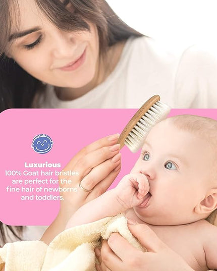 OCCObaby Wooden Baby Hairbrush Set for Newborns & Toddlers - Baby Comb for Cradle Cap - Baby Comb and Brush Set for Baby Grooming - Baby Scalp Brush for Cradle Cap - Toddler Comb - LeafyLoom