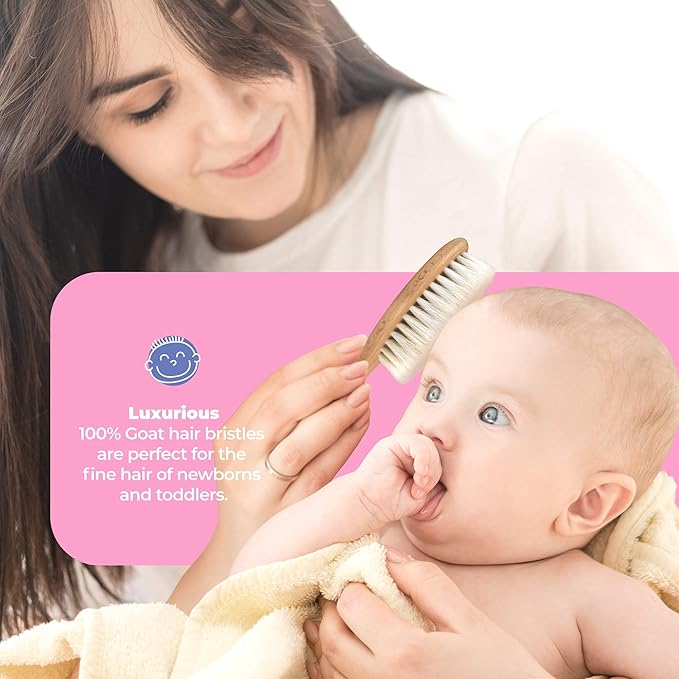 OCCObaby Wooden Baby Hairbrush Set for Newborns & Toddlers - Baby Comb for Cradle Cap - Baby Comb and Brush Set for Baby Grooming - Baby Scalp Brush for Cradle Cap - Toddler Comb - LeafyLoom
