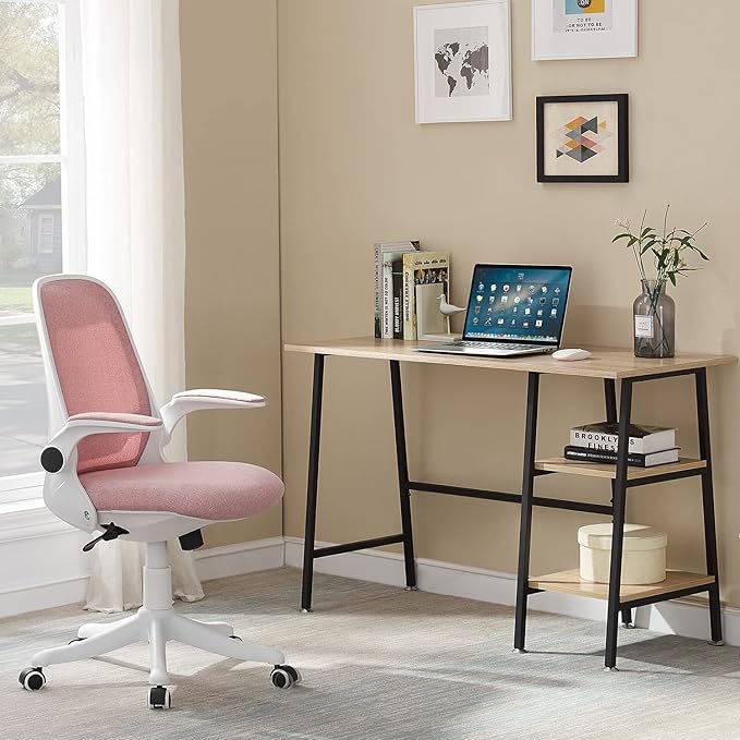 VECELO 43 Inch Computer Modern Student Writing home-office, Ladder Desk, Oak+black Leg - LeafyLoom
