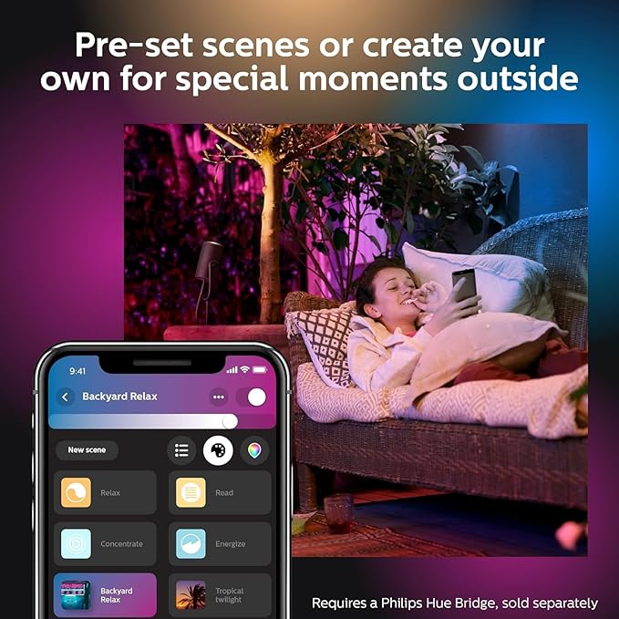Philips Hue Lily Outdoor Smart Spot Light - White & Color Ambiance LED Walkway Lights - Low Voltage Lighting - 1 Pack - Requires Bridge and Power Supply - Control with App and Voice - Weatherproof PhilipsHue
