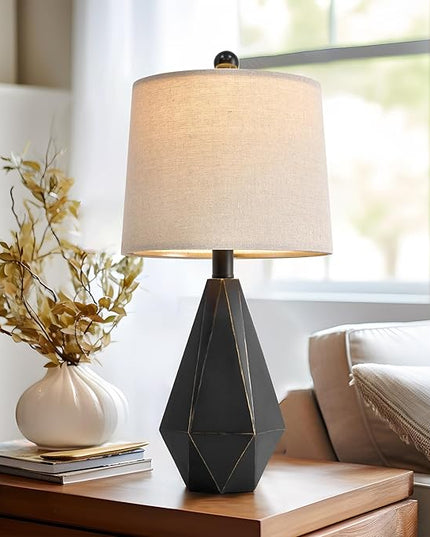 PoKat 20.25'' Table Lamps Set of 2, Bedside Lamp for nightstand, Small Farmhouse Lamps for Bedroom, Black Bedroom Lamps for Living Room, Nursery, Black - LeafyLoom