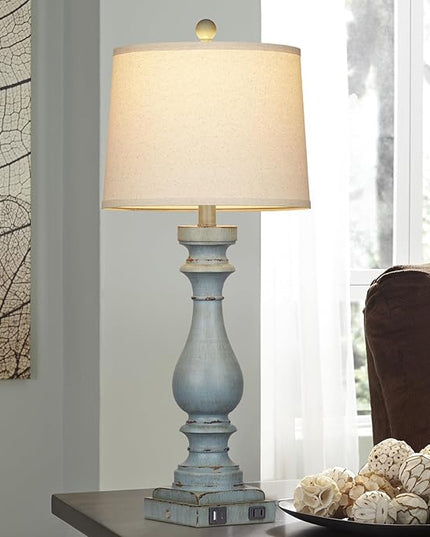 29" Tall Table Lamp for living room set of 2,Coastal Bedside Nightstand Lamps with USB C+A Ports & AC Outlet,3-Way Dimmable Touch Control Retro Blue Desk Lamp for Bedroom,color 3 - LeafyLoom