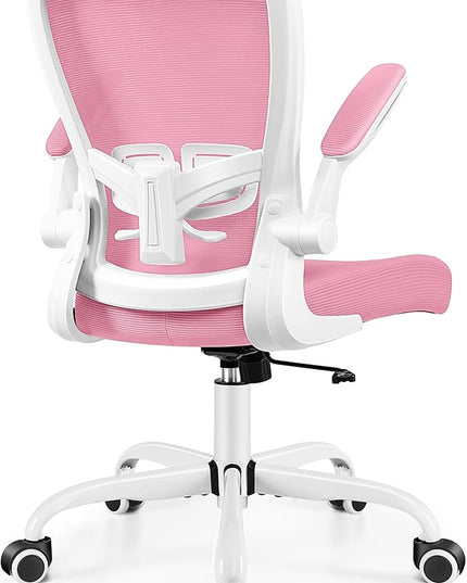 MINLOVE Office Chair Ergonomic Desk Chair with Adjustable Lumbar Support and Height, 90° Flip-up Armrests, Ergo Desk Chairs with Wheels, Home Work Use (Pink) - LeafyLoom