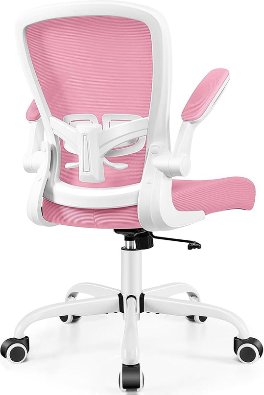 MINLOVE Office Chair Ergonomic Desk Chair with Adjustable Lumbar Support and Height, 90° Flip-up Armrests, Ergo Desk Chairs with Wheels, Home Work Use (Pink) - LeafyLoom