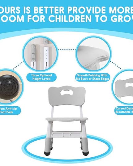 Kids Chair Height Adjustable Toddler Chair Max Load 220LBS Plastic Indoor Outdoor Chair for Children Age 1-6 School Home Daycare Use Grey - LeafyLoom