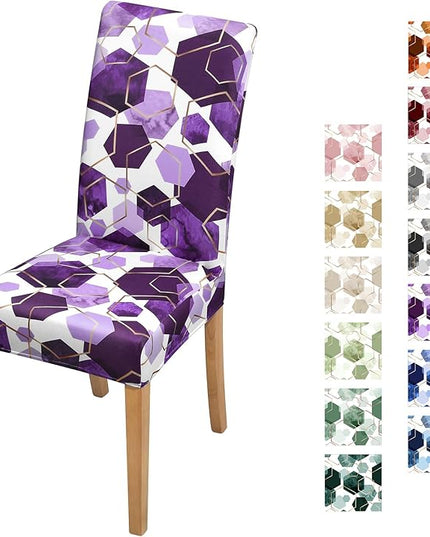 Gibelle Dining Room Chair Covers Set of 6, Soft Stretch Kitchen Chair Covers Slipcover Protector, Removable Washable Geometric Parson Chair Covers 6 Pack, Purple Gibelle