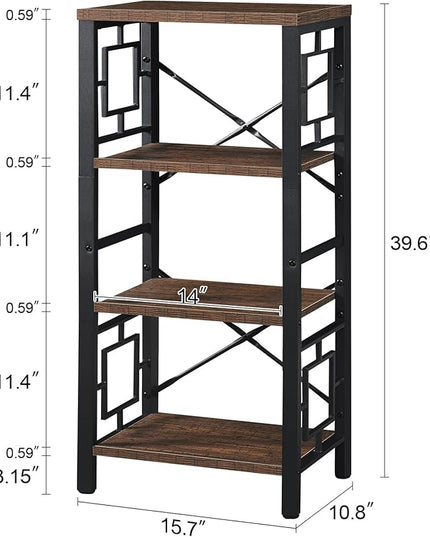 Bookshelf, Vintage Industrial 4 Tier Bookshelf, Freestanding Narrow Bookcase with Rustic Wood and Metal, Small Bookshelf for Home Office, Bedroom & Living Room, Retro Brown - LeafyLoom