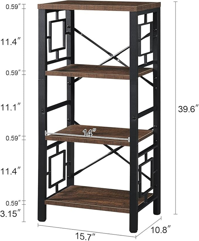 Bookshelf, Vintage Industrial 4 Tier Bookshelf, Freestanding Narrow Bookcase with Rustic Wood and Metal, Small Bookshelf for Home Office, Bedroom & Living Room, Retro Brown - LeafyLoom