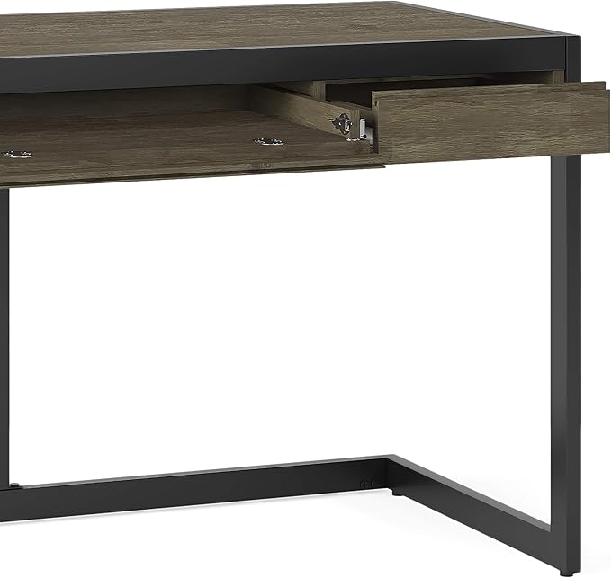 SIMPLIHOME Erina SOLID WOOD and Metal Modern Industrial 60 inch Wide Home Office Desk, Writing Table, Workstation, Study Table Furniture in Distressed Grey with 2 Drawers - LeafyLoom