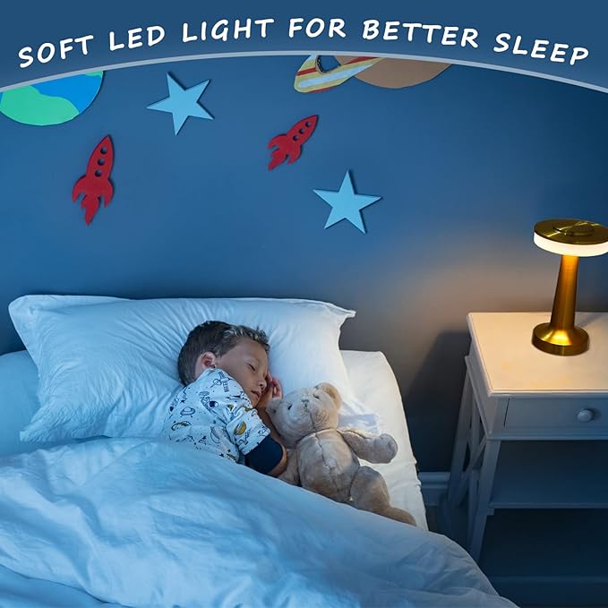 Set of 8 LED Portable Cordless Table Lamp with Touch Sensor 3 Color Stepless Dimming Rechargeable Battery up to 15 Hours Cordless Lamp Table Light Wireless Lamp for Kids Nursery Room, Gold - LeafyLoom