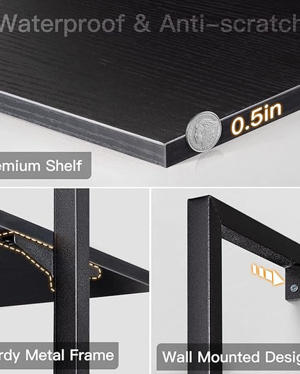 ODK Ladder Shelf, 6 Tier Black Bookshelf, 86 Inch Wall Mounted Book Shelf with Metal Frame, Ladder Bookshelf Bookcase for Bedroom, Home Office and Living Room - LeafyLoom
