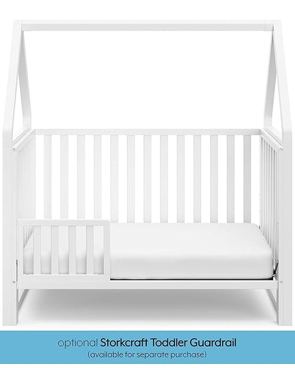 Storkcraft Orchard 5-in-1 Convertible Crib (White) – GREENGUARD Gold Certified, Canopy Style Baby Crib, Converts from Crib to Toddler Bed, Daybed and Full-Size Bed, Fits Standard Crib Mattress - LeafyLoom