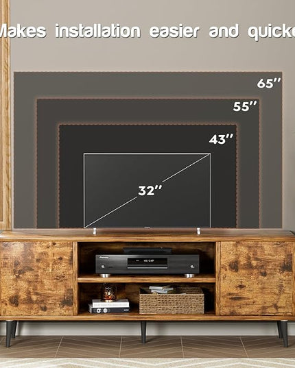 YESHOMY Modern Retro TV Stand for Television up to 65", Entertainment Center with Two Storage Cabinet and Shelf, Media Console for Living Room, Bedroom, Enterway, Office, 58 Inch, Retro Brown - LeafyLoom