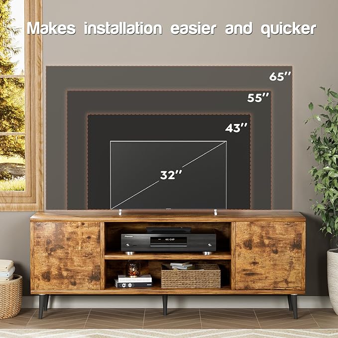 YESHOMY Modern Retro TV Stand for Television up to 65", Entertainment Center with Two Storage Cabinet and Shelf, Media Console for Living Room, Bedroom, Enterway, Office, 58 Inch, Retro Brown - LeafyLoom