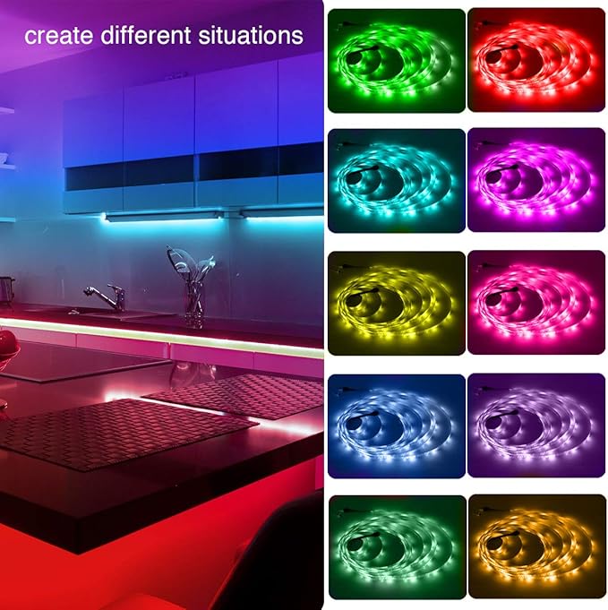 phopollo 65.6FT Led Lights for Bedroom, 5050 Color Changing Led Strip Lights with 44-Key Remote and 12v Power Supply, Led Lights Strip for Home Decoration. Phopollo