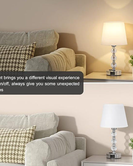Bedside Lamps for Bedrooms Set of 2 - Crystal Nightstand Bedroom Lamp with Two USB Charging Port, 3 Way Dimmable Touch Small Bed Side Table Lamp, Silver Night Stand Light for Living/Guest/Dinning Room - LeafyLoom