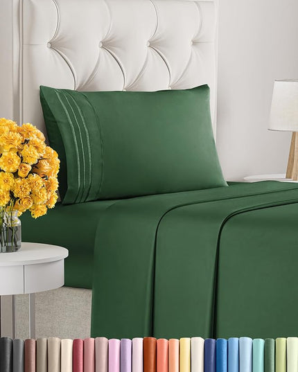 Twin Size 3 Piece Sheet Set - Comfy Breathable & Cooling Sheets - Hotel Luxury Bed Sheets for Women & Men - Deep Pockets, Easy-Fit, Soft & Wrinkle Free Sheets - Emerald Green Oeko-Tex Bed Sheet Set - LeafyLoom