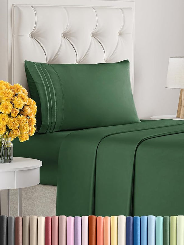 Twin Size 3 Piece Sheet Set - Comfy Breathable & Cooling Sheets - Hotel Luxury Bed Sheets for Women & Men - Deep Pockets, Easy-Fit, Soft & Wrinkle Free Sheets - Emerald Green Oeko-Tex Bed Sheet Set - LeafyLoom