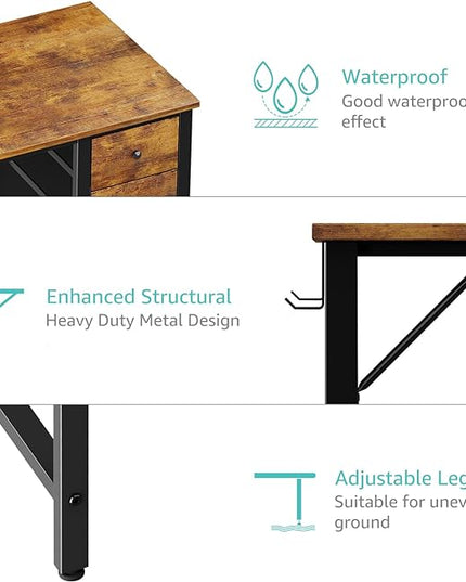 Lufeiya 47 inch Computer Desk with 4 Drawers, Writing Work Study Desk for Home Office Bedroom, Modern Simple Student PC Desks, Rustic Brown - LeafyLoom
