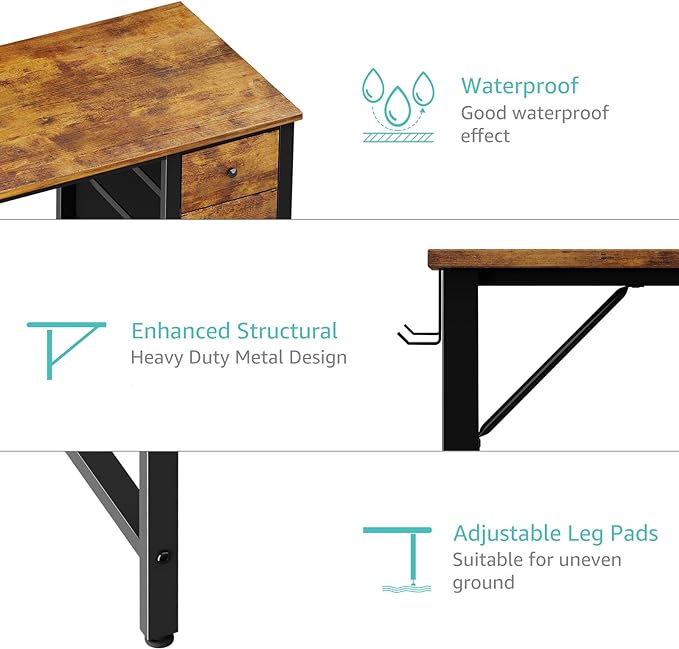 Lufeiya 47 inch Computer Desk with 4 Drawers, Writing Work Study Desk for Home Office Bedroom, Modern Simple Student PC Desks, Rustic Brown - LeafyLoom