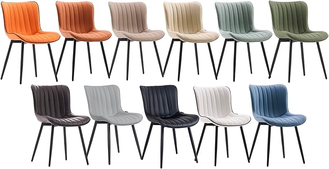YOUNUOKE Orange Dining Chairs Set of 2 Upholstered Mid Century Modern Kitchen Chair Armless Faux Leather Accent Guest Side Chair with Back and Metal Legs for Living Reception Waiting Room Bedroom - LeafyLoom