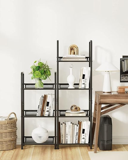 Bookshelf Storage Shelf Bookcase Freestanding Storage Stand for Living Room, Bedroom, Kitchen, Rust Resistance, Easy Assemblyl Free Combination Multi-Functional Organizer (3 Tiers, Black) - LeafyLoom