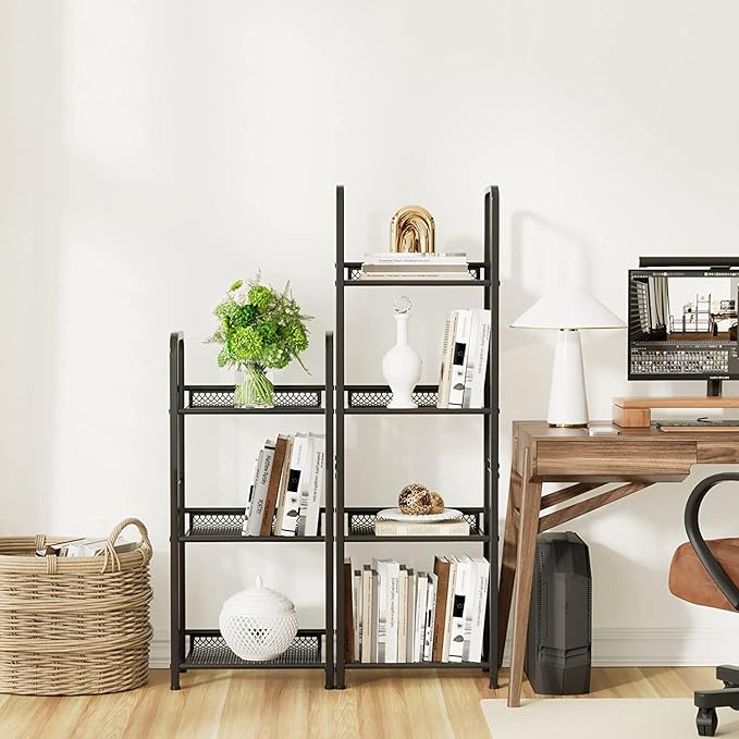 Bookshelf Storage Shelf Bookcase Freestanding Storage Stand for Living Room, Bedroom, Kitchen, Rust Resistance, Easy Assemblyl Free Combination Multi-Functional Organizer (3 Tiers, Black) - LeafyLoom
