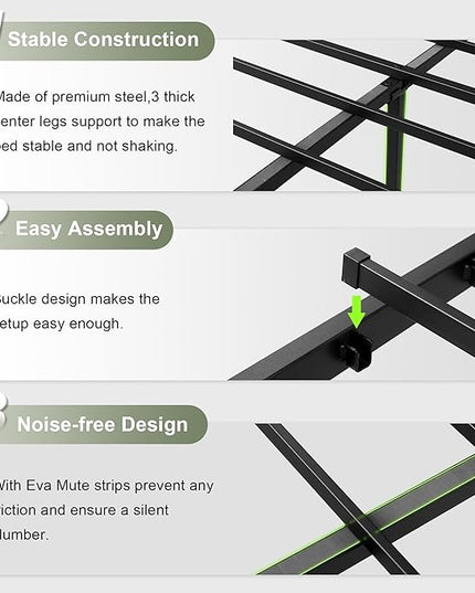 Feonase Queen Bed Frame with Type-C & USB Port, Metal Platform Beds, with Linen Upholstered Headboard & Footboard, 12" Underbed Storage Space, Easy Assembly, Noise-Free, Black Gray - LeafyLoom