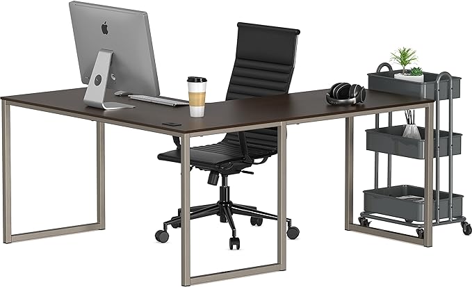 SHW Home Office 55 Inch Large L Shaped Corner Desk, 24" Deep, Espresso - LeafyLoom