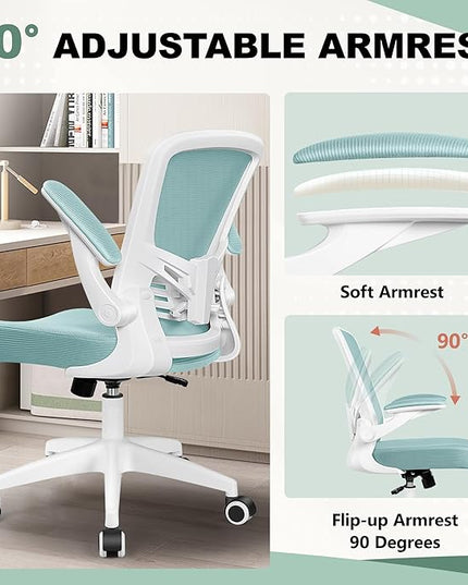MINLOVE Office Chair Ergonomic Desk Chair with Lumbar Support and Height, Rolling Swivel Desk Chair with Wheels and Flip-up Arms, Breathable Mesh Executive Computer Chair for Home Office(Light Blue) - LeafyLoom