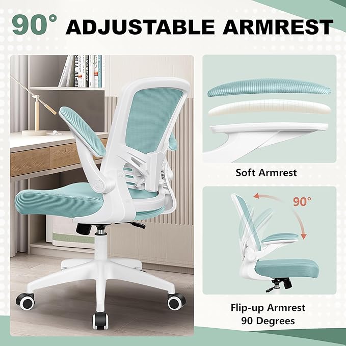 MINLOVE Office Chair Ergonomic Desk Chair with Lumbar Support and Height, Rolling Swivel Desk Chair with Wheels and Flip-up Arms, Breathable Mesh Executive Computer Chair for Home Office(Light Blue) - LeafyLoom