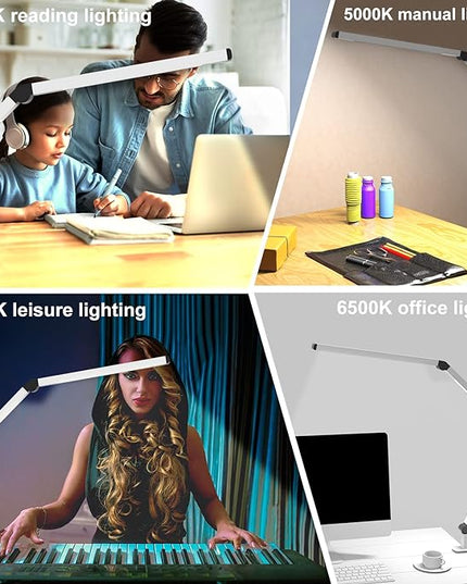 LED Desk Lamp with Clamp, Dual Light Table Lamp with Adjustable Swing Arm, Eye-Care 4 CCT Modes & 5 Brightness Levels Clip-on Table Light Architect Modern Desk Light for Home Office - LeafyLoom