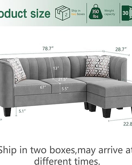 Shintenchi Upgraded Convertible Sectional Sofa Couch, 3 Seat L Shaped Sofa with High Armrest Linen Fabric Small Couch for Living Room, Apartment and Office (Grey) - LeafyLoom