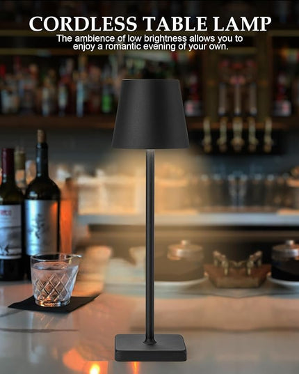 1 Pack Black Cordless Table Lamp, LED Rechargeable Desk Lamp, 5200mAh Battery Operated Table Light, Aluminum Shell, 3 Color Stepless Dimming Up Waterproof for Restaurant/Indoor/Outdoor (Black) - LeafyLoom
