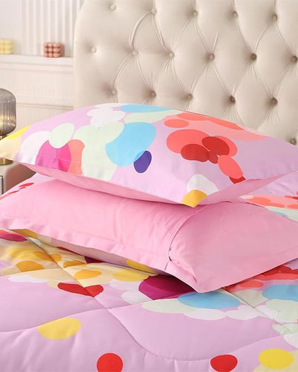 ENCOFT Pink Comforter Set Full for Girls and Boys Premium 3 Piece Rainbow Colorful Bubbles Bedding Set Kids Bed in A Bag All Season Comfortable for Teens and Adults with 1 Comforter and 2 Pillowcases - LeafyLoom