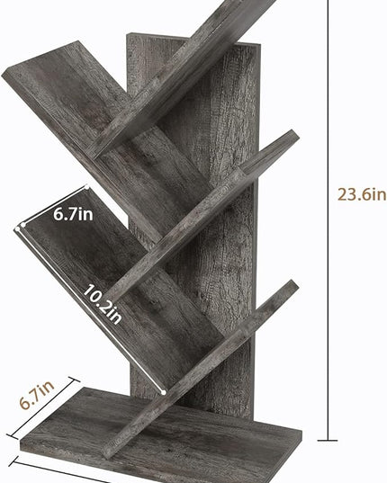 Topfurny Tree Bookshelf, 4-Tier Book Storage Organizer Shelves Floor Standing Bookcase, Wood Storage Rack for Office Home School Shelf Display for Cd/Magazine/Book -Black Oak - LeafyLoom