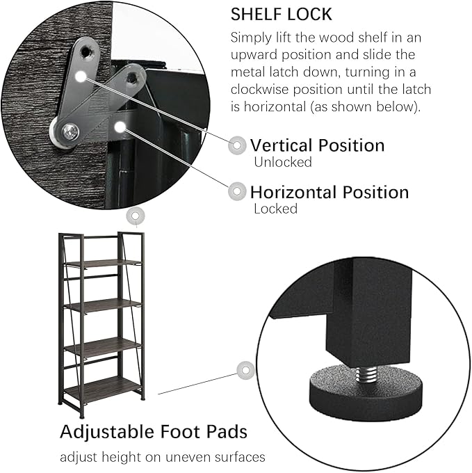 No-Assembly Folding Bookshelf Storage Shelves 4 Tiers Vintage Multifunctional Plant Flower Stand Storage Rack Shelves Bookcase for Home Office (Gray and Black-4, 4-Tier) - LeafyLoom