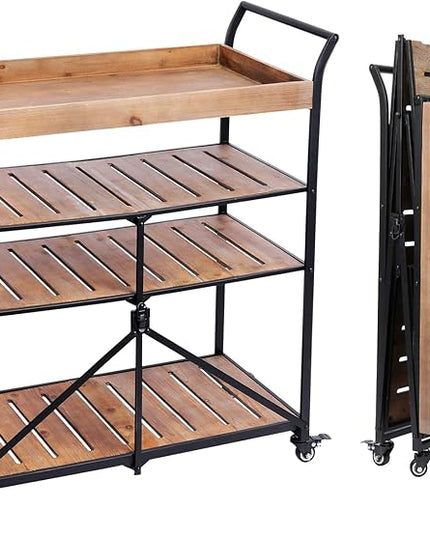 Vipush Kitchen Serving Cart, 4-Tier Kitchen Utility Cart on Wheels with Storage for Living Room, Wood Look Accent Furniture with Metal - LeafyLoom