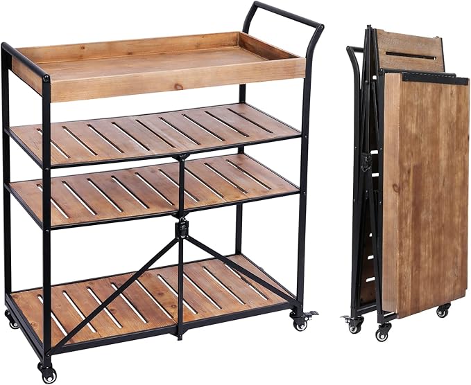 Vipush Kitchen Serving Cart, 4-Tier Kitchen Utility Cart on Wheels with Storage for Living Room, Wood Look Accent Furniture with Metal - LeafyLoom